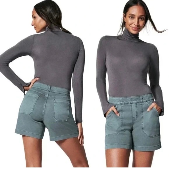 Spanx Stretch Twill 6" Shorts Hazy Gray Pull On Pockets Shaping Mid Rise Size XS - Picture 1 of 11